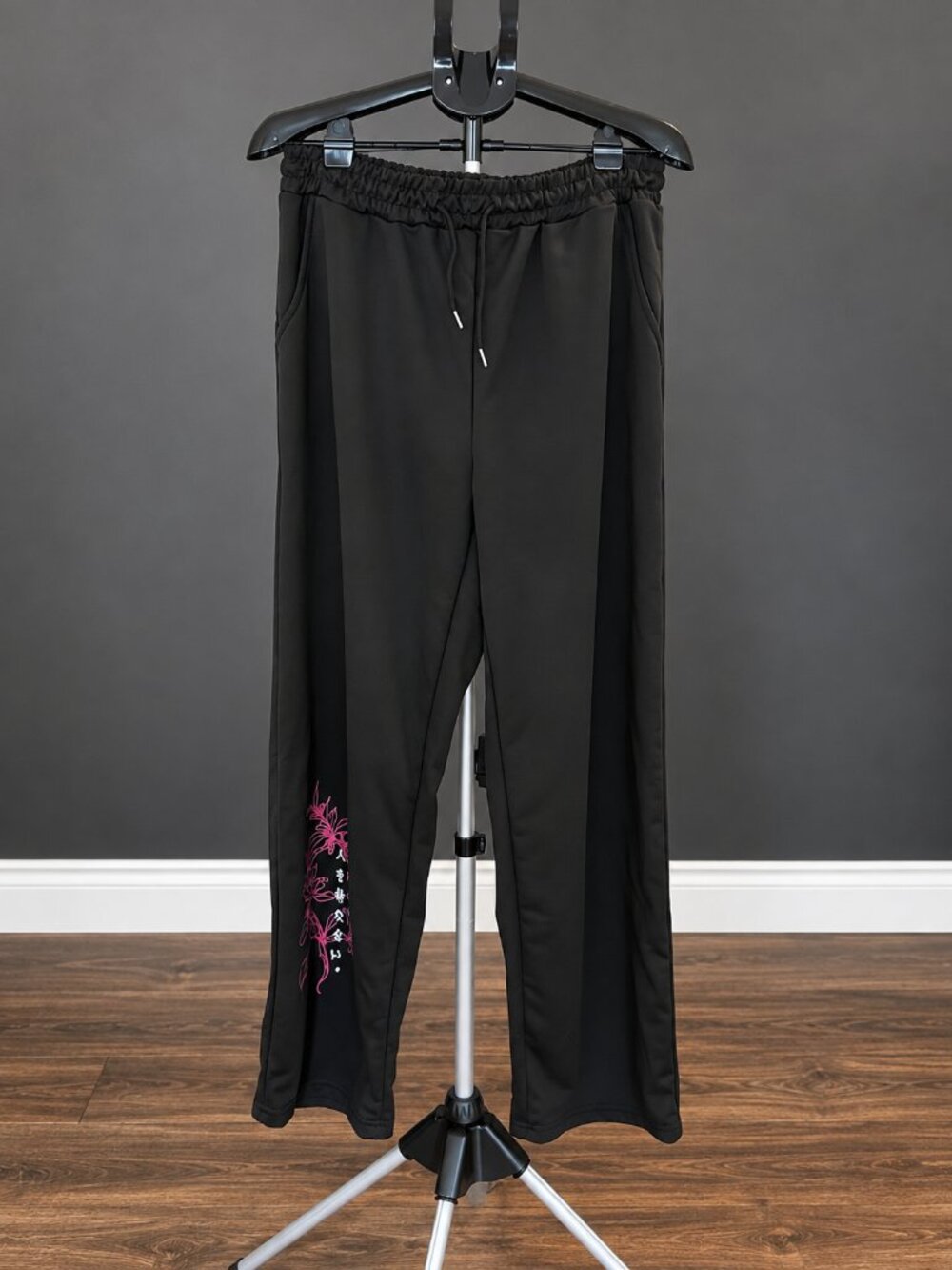 Black Floral Japanese Graphic Wide Leg Sweatpants Size L